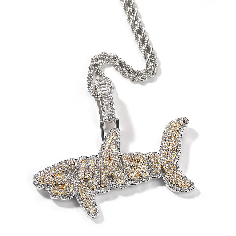 Iced Out Shark Letter Pendant For Men Rose Gold Plated TRIPOD JEWELRY