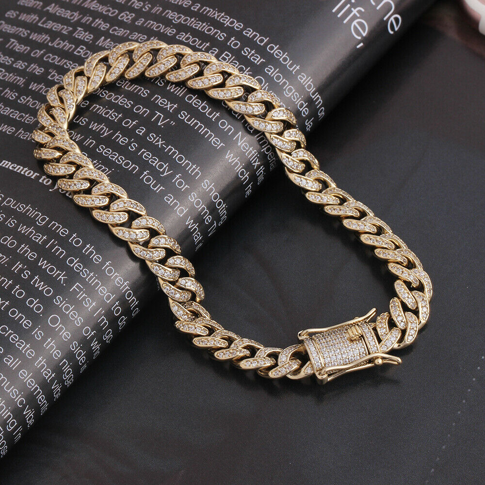 8MM 14K Gold Plated Iced Out Micro Cuban Link Bracelet - Tripodjewelry