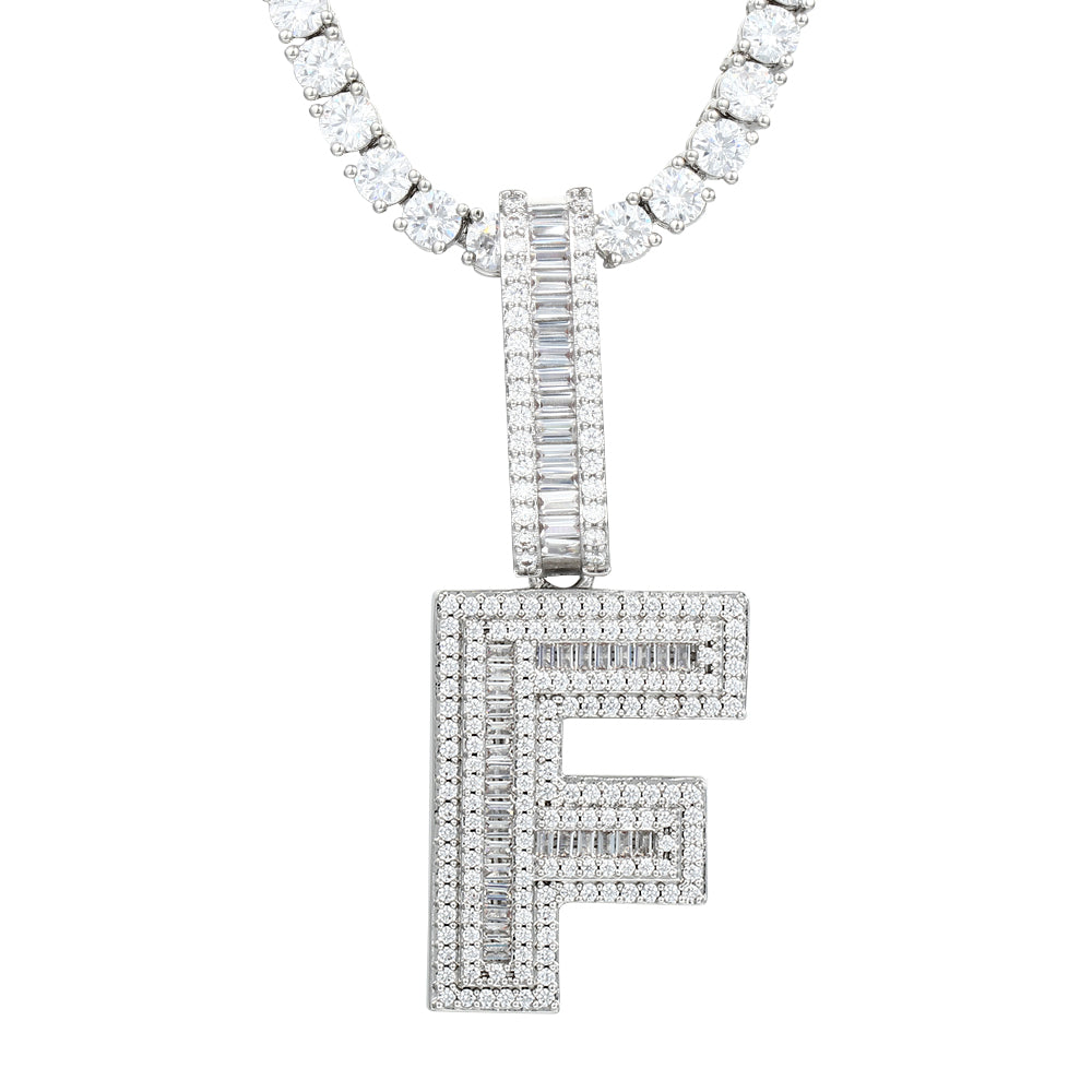 White Gold Plated Cubic Zirconia Initial Pendant | Letter Necklaces - Tripodjewelry