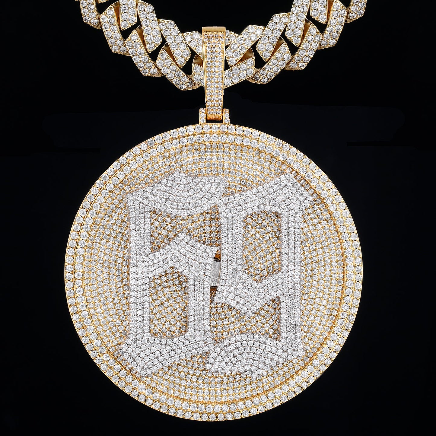 Gold Disc Pendant Set With Diamonds - Customised Number TRIPOD JEWELRY