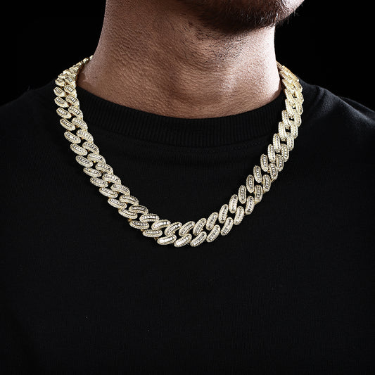 18MM 18K Gold Plated Iced Out Baguette Cuban Link Chain Necklace - Tripodjewelry