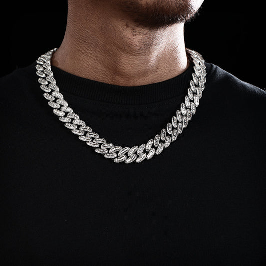 18MM White Gold Plated Iced Out Baguette Cuban Link Chain Necklace Tripodjewelry