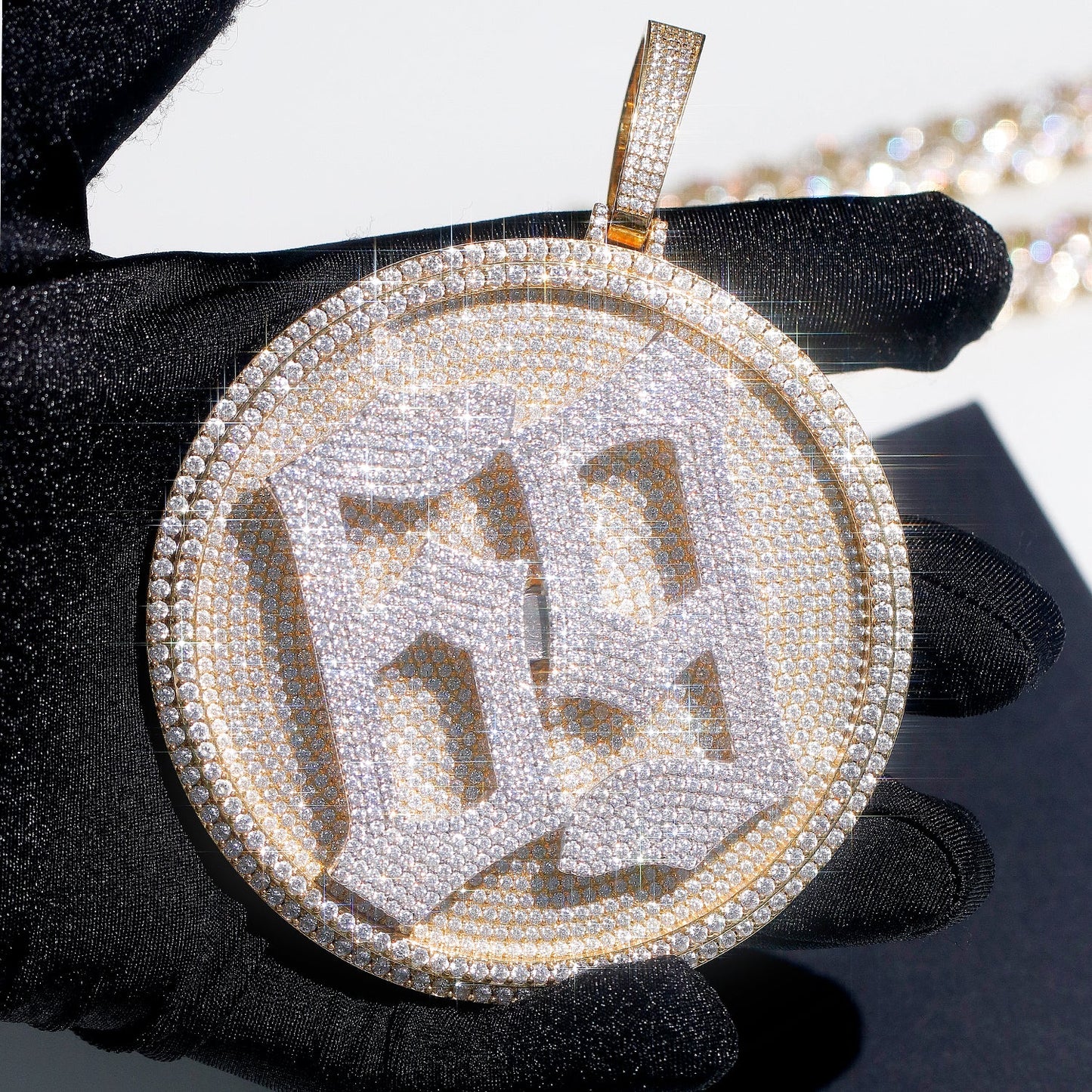 Gold Disc Pendant Set With Diamonds - Customised Number TRIPOD JEWELRY