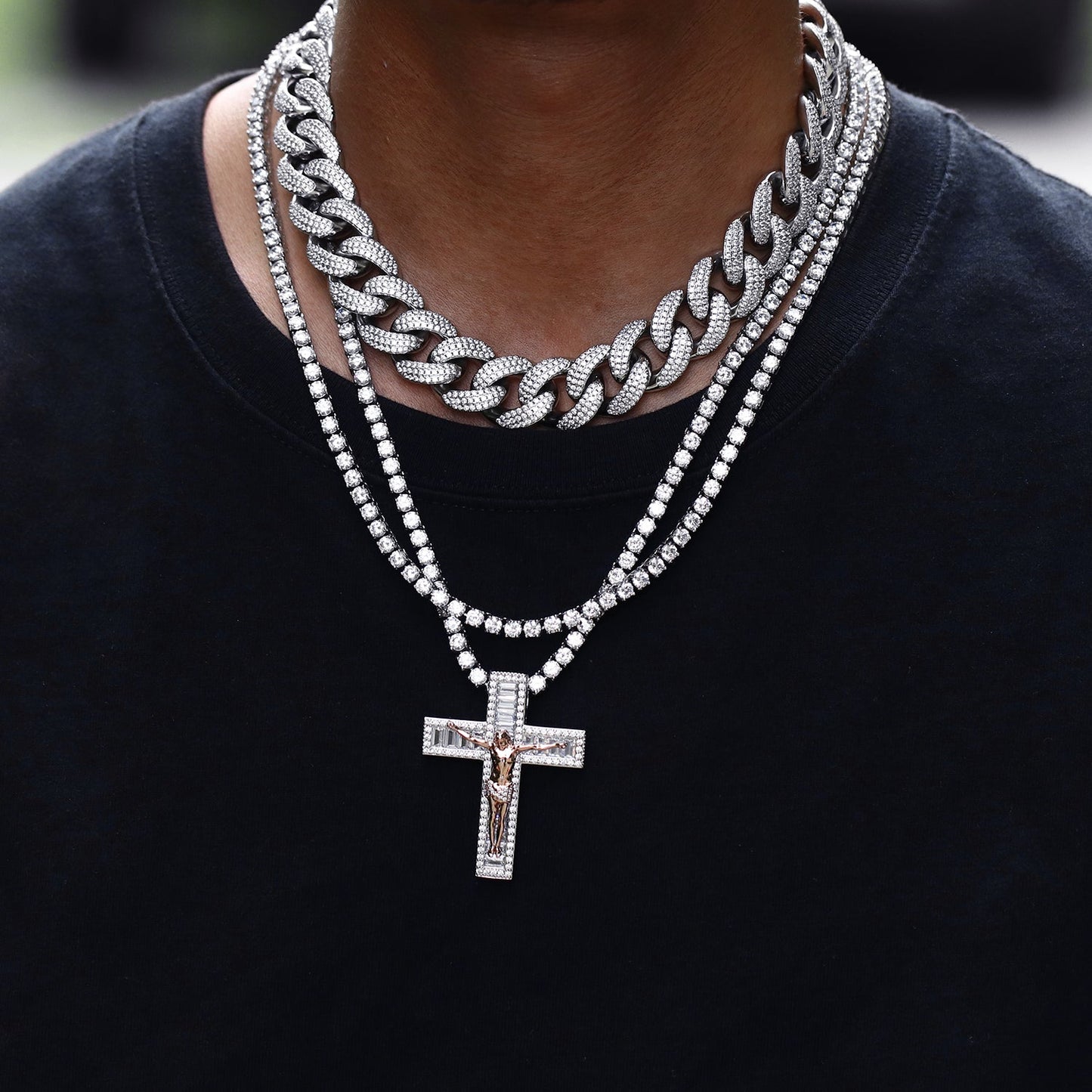 White Gold Iced Jesus Cross Pendant Tripodjewelry
