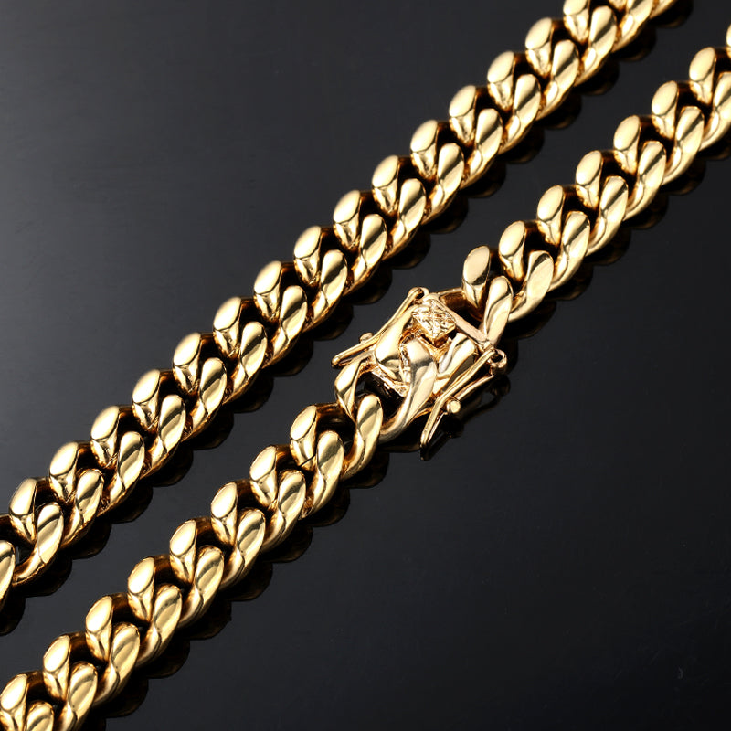 6MM 14K Gold Plated Miami Cuban Link Chain Necklace Stainless Steel - Tripodjewelry