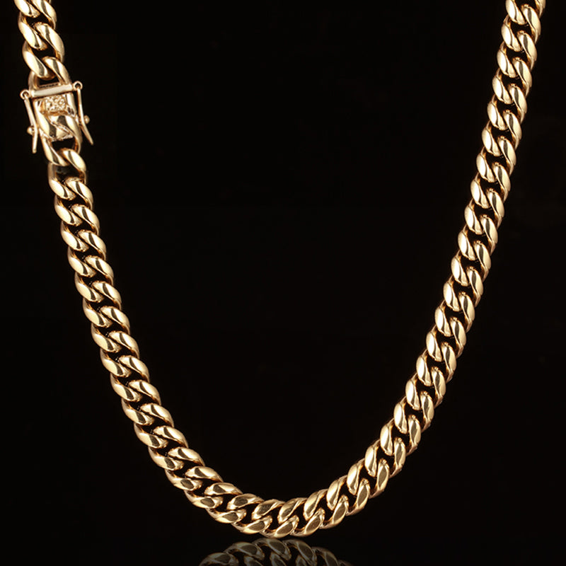 6MM 14K Gold Plated Miami Cuban Link Chain Necklace Stainless Steel - Tripodjewelry