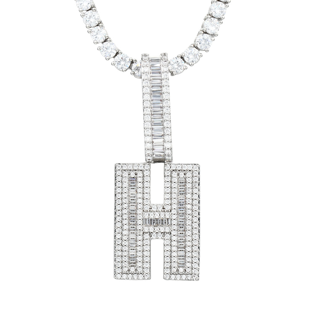 White Gold Plated Cubic Zirconia Initial Pendant | Letter Necklaces - Tripodjewelry
