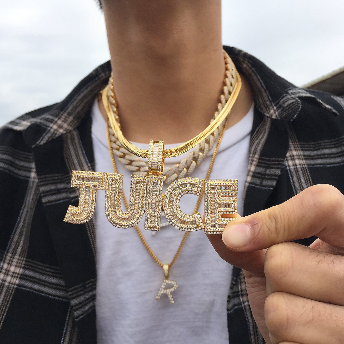 14K/White/Rose Gold Diamond English Letter Juice Pendant Tripodjewelry