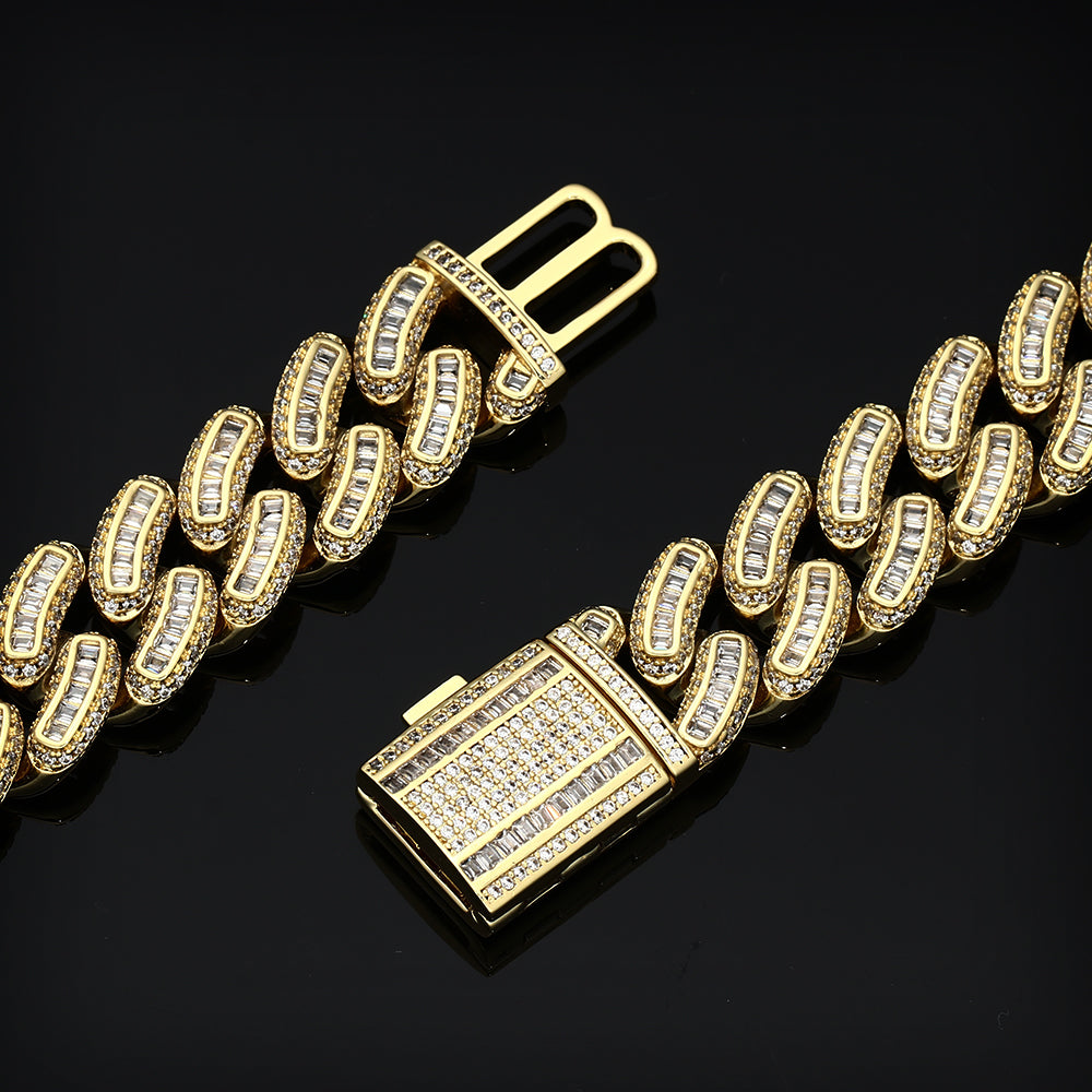18MM 18K Gold Plated Iced Out Baguette Cuban Link Chain Necklace - Tripodjewelry