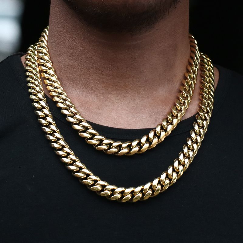 14MM 14K Gold Plated Miami Cuban Link Chain Necklace - Tripodjewelry
