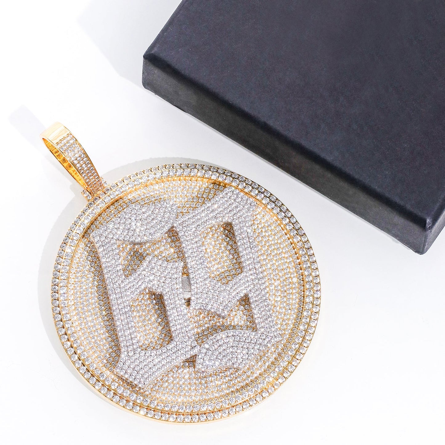 Gold Disc Pendant Set With Diamonds - Customised Number TRIPOD JEWELRY