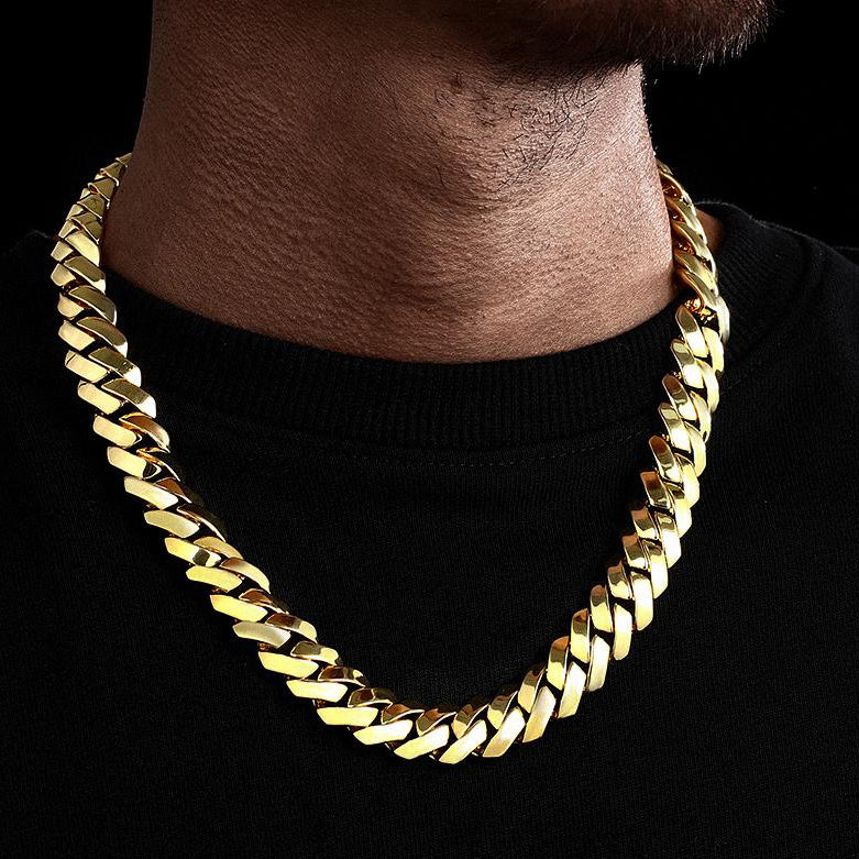 15MM 18K Mens Gold Plated Miami Cuban Link Chain Tripodjewelry