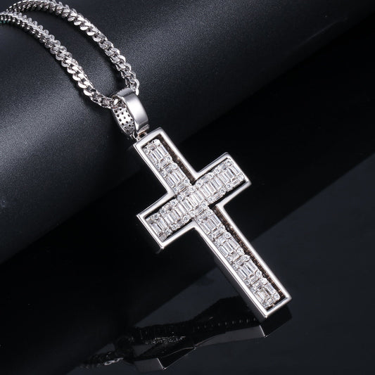 White Gold Iced 2 Sides Cross Pendant Tripodjewelry