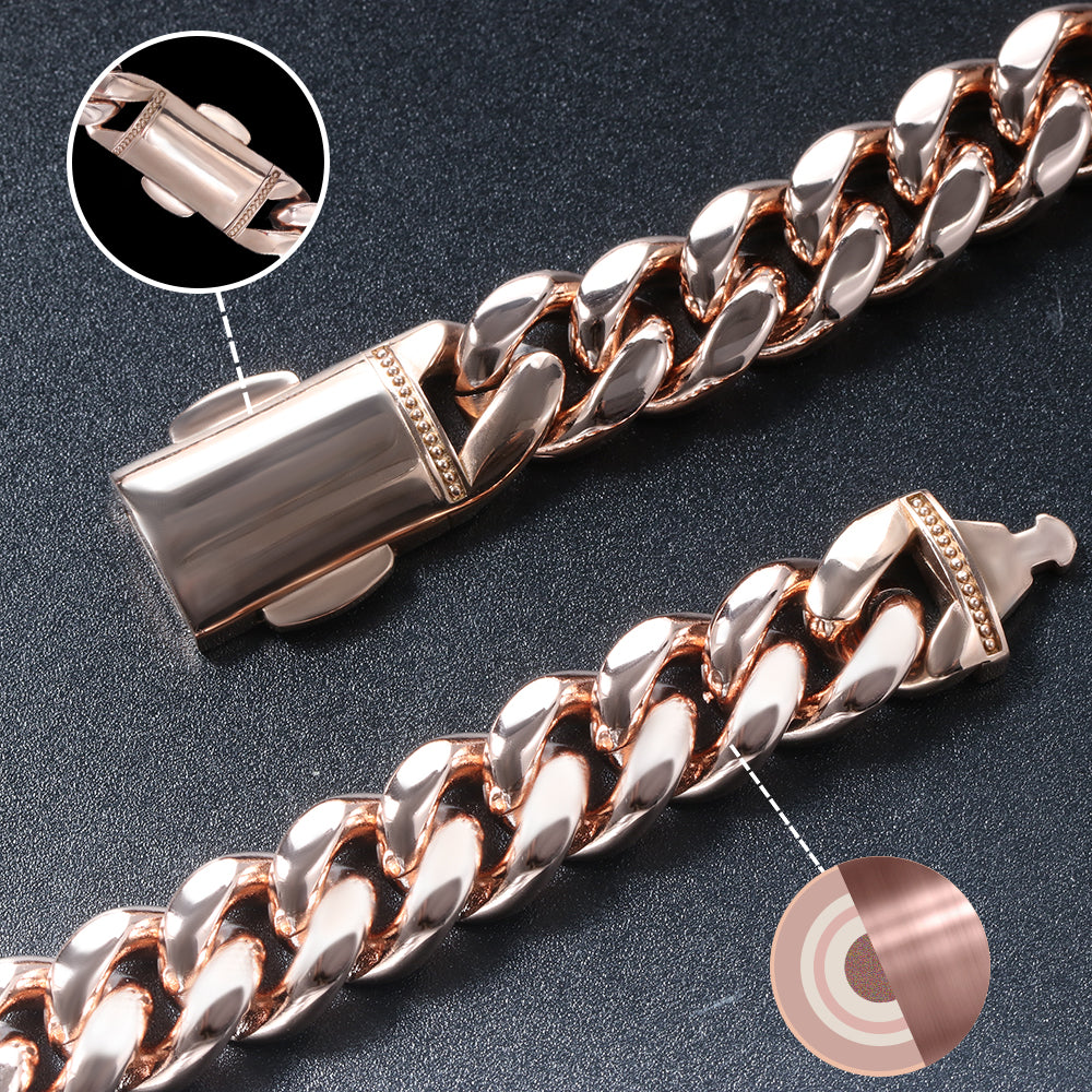New Clasp 12MM Red Gold Plated Miami Cuban Link Chain Nekclace TRIPOD JEWELRY