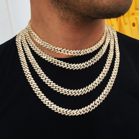 9MM 14K Gold Plated Iced Out Prong S Link Cuban Link Chain Necklace - Tripodjewelry