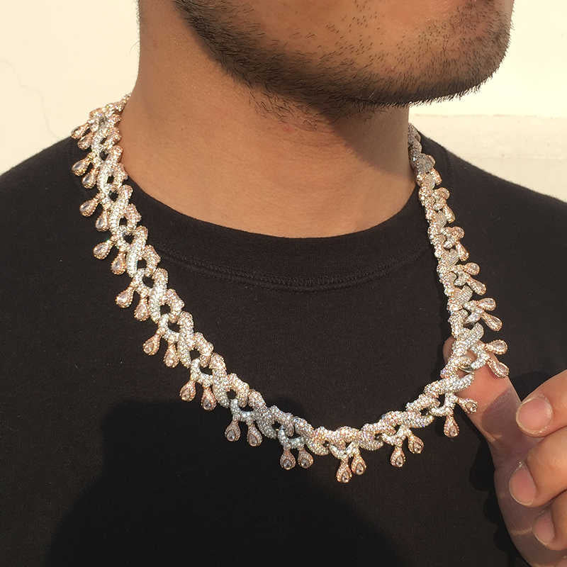 24MM 2 Tone Gold Plated Iced Out Flipping Dripping Infinity Link Chain Necklace - Tripodjewelry