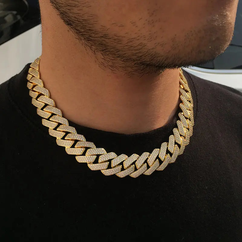 19MM 18K Gold Plated Chunky Iced out Cuban Link Chain Necklace - Tripodjewelry