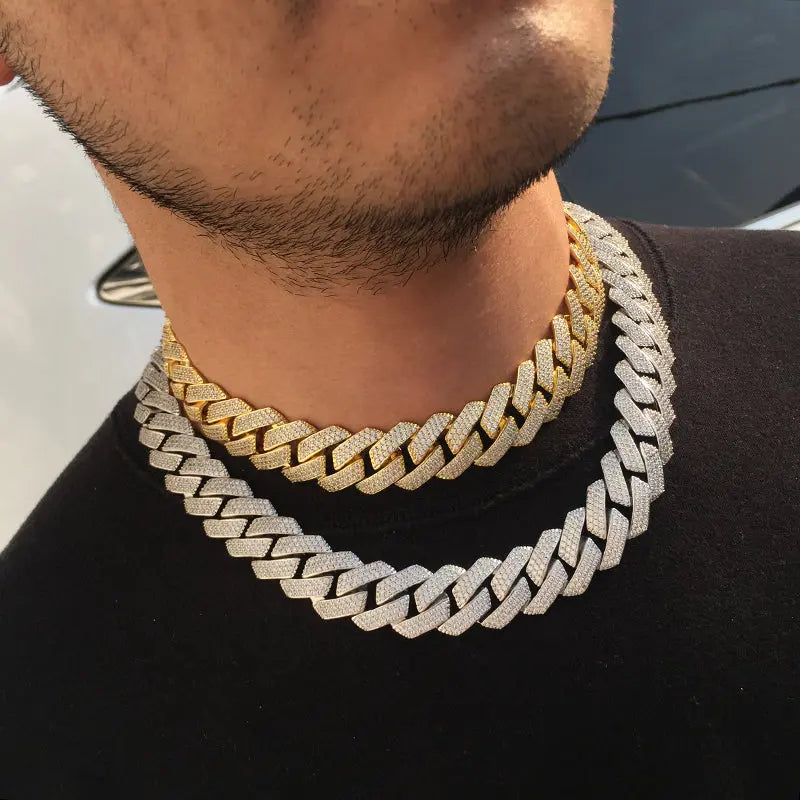 19MM 18K Gold Plated Chunky Iced out Cuban Link Chain Necklace - Tripodjewelry