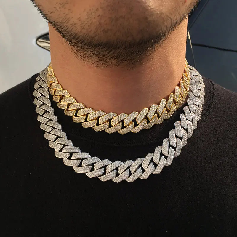 19MM 18K Gold Plated Chunky Iced out Cuban Link Chain Necklace - Tripodjewelry