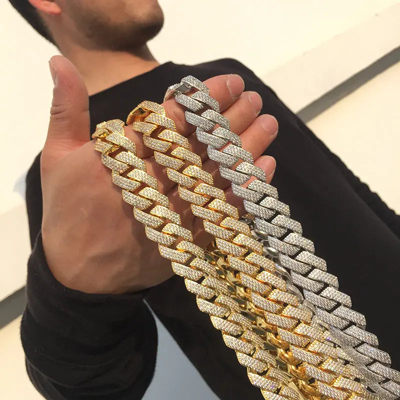 19MM 18K Gold Plated Chunky Iced out Cuban Link Chain Necklace - Tripodjewelry