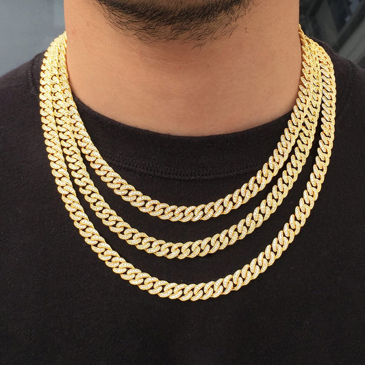 8MM 14K Gold Plated Iced Out Micro Cuban Link Chain Necklace - Tripodjewelry