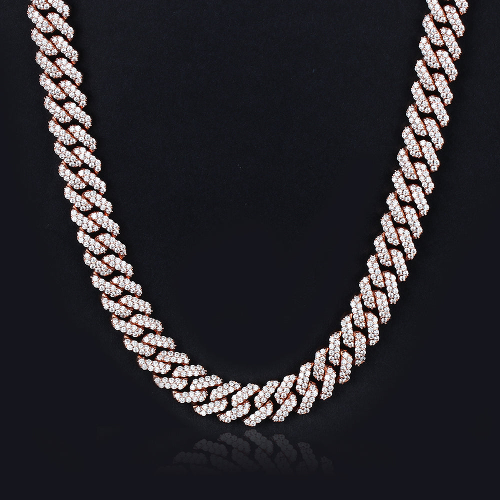 12MM Rose Gold Plated Iced Out Cuban Link Chain Necklace - Tripodjewelry