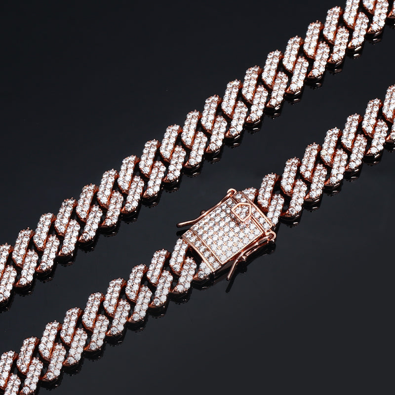 12MM Rose Gold Plated Iced Out Cuban Link Chain Necklace - Tripodjewelry