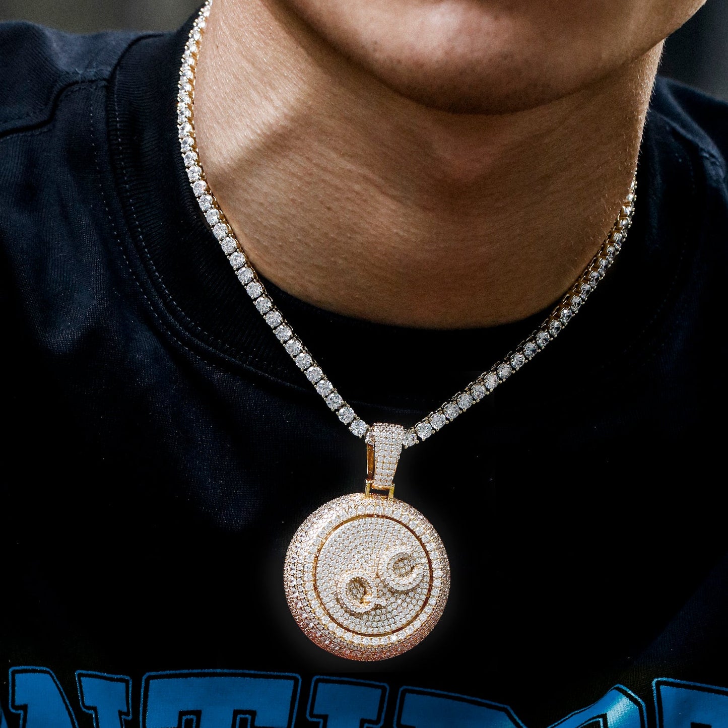 Custom Rotatable Letter Diamond Round Pendant Hip Hop Jewelry TRIPOD JEWELRY