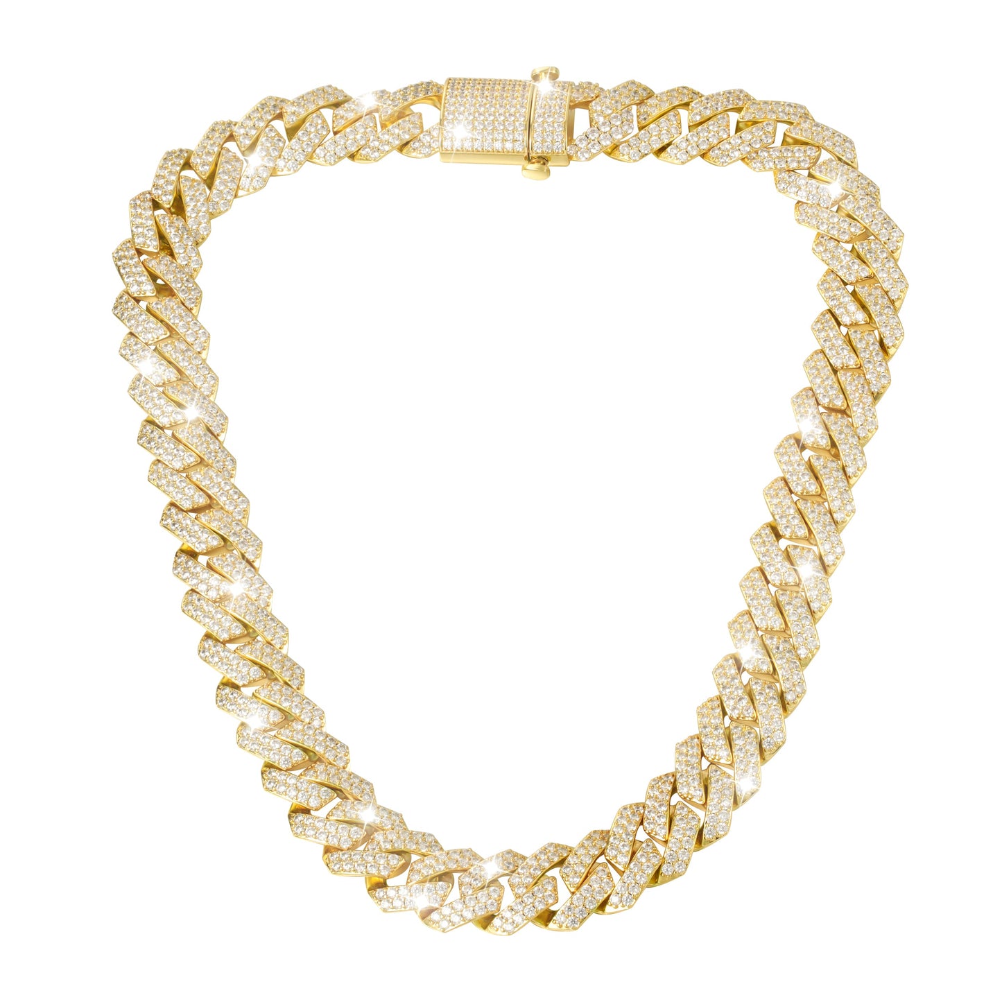 15MM 18K Gold Prong Diamond Cuban Link Chain Necklace Tripodjewelry