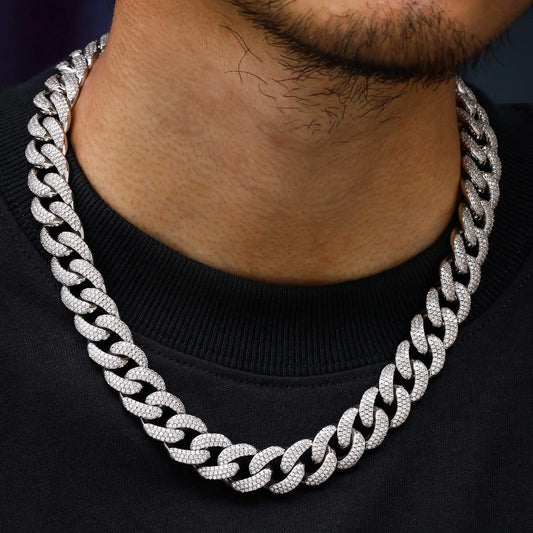 15MM White Gold Plated Chunky Iced out Cuban Link Chain Necklace - Tripodjewelry
