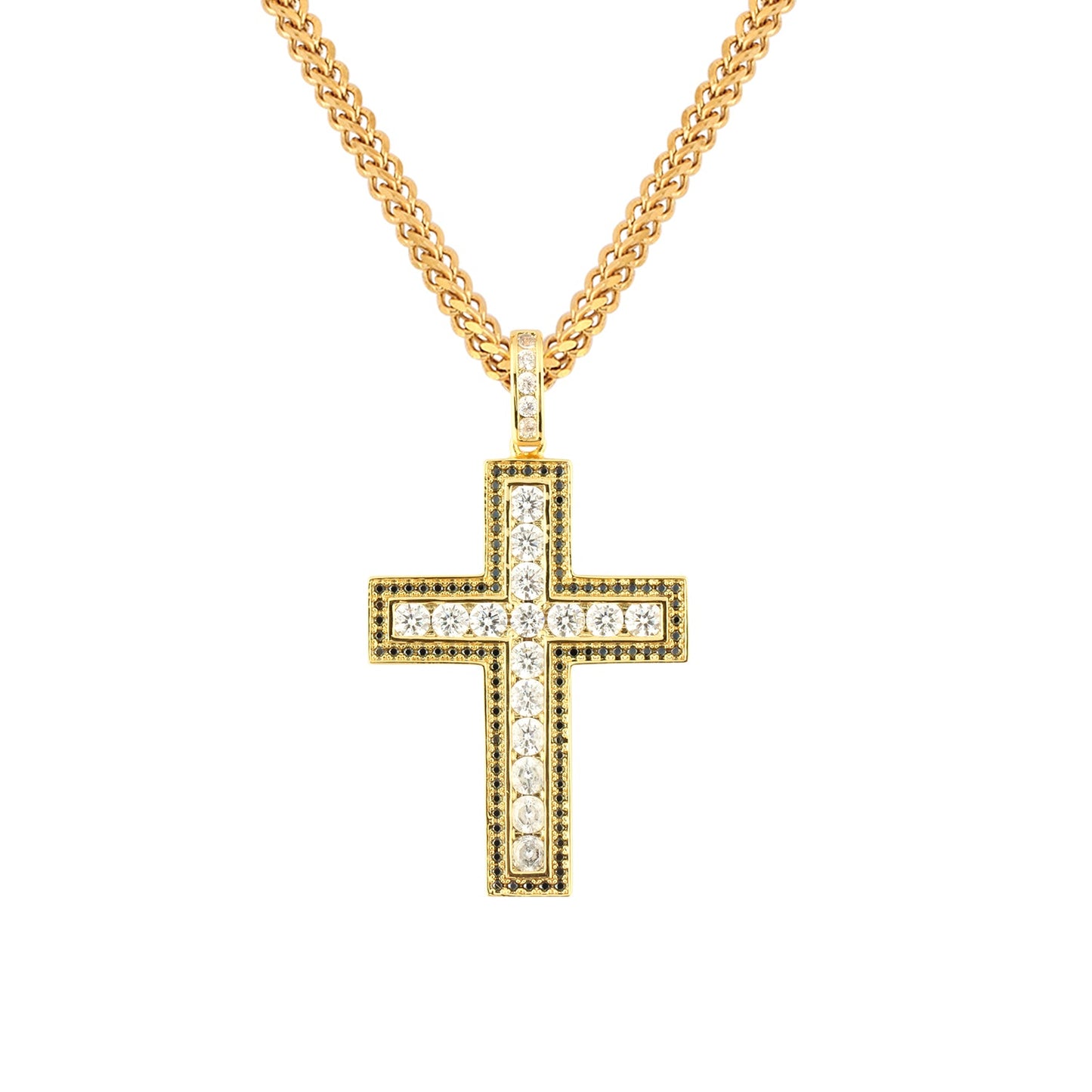 14K Gold Iced Double Layered Cross Pendant Tripodjewelry