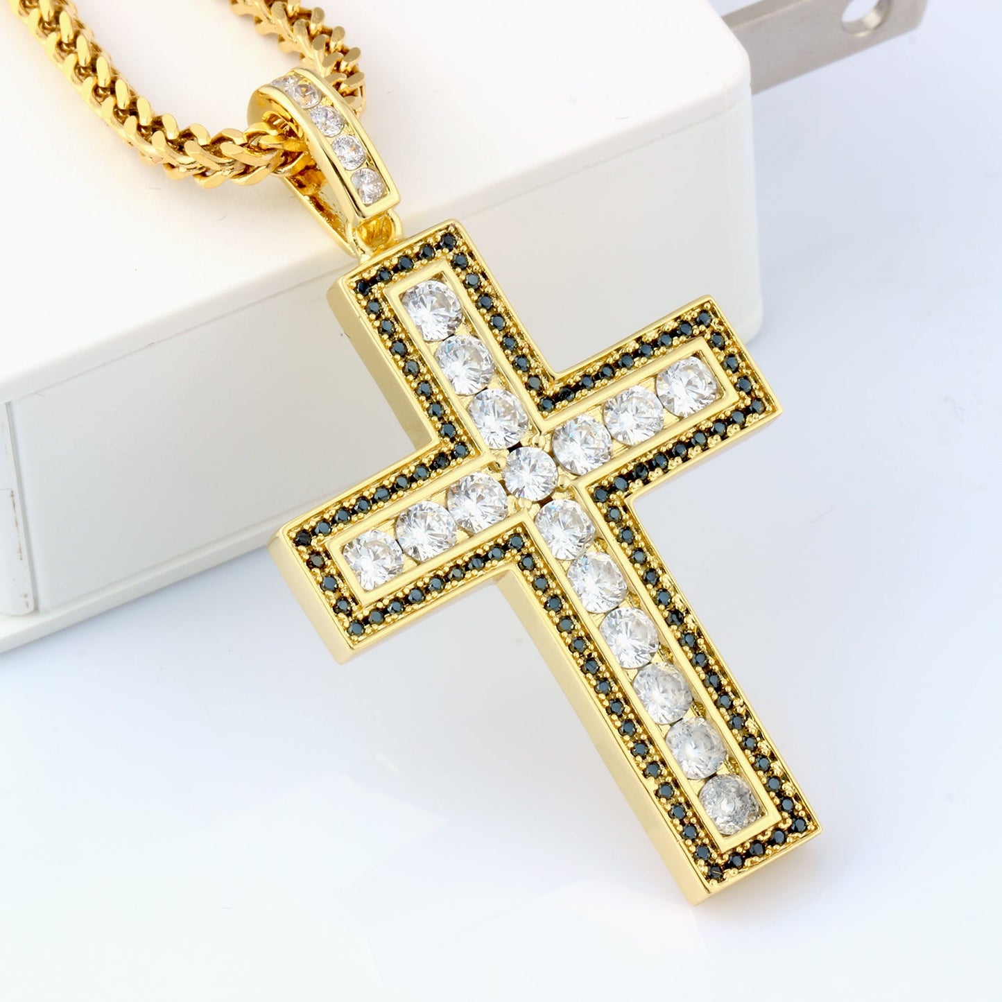 14K Gold Iced Double Layered Cross Pendant Tripodjewelry