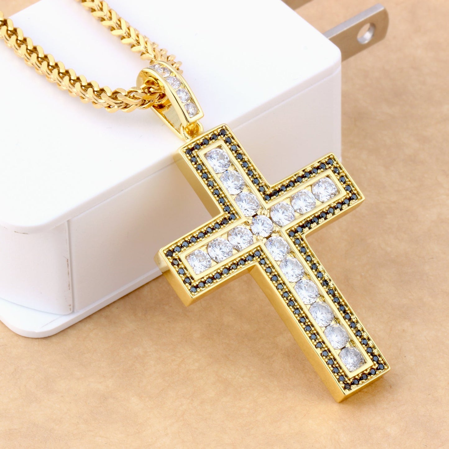 14K Gold Iced Double Layered Cross Pendant Tripodjewelry