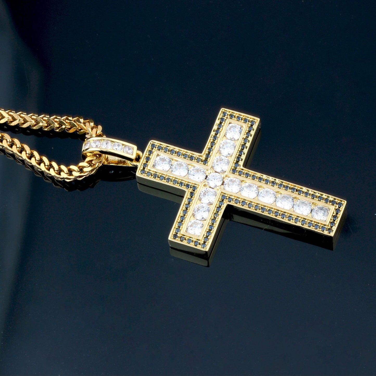 14K Gold Iced Double Layered Cross Pendant Tripodjewelry