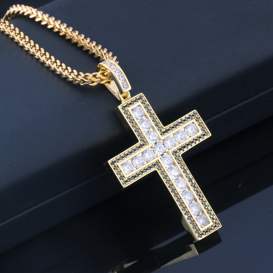 14K Gold Iced Double Layered Cross Pendant Tripodjewelry