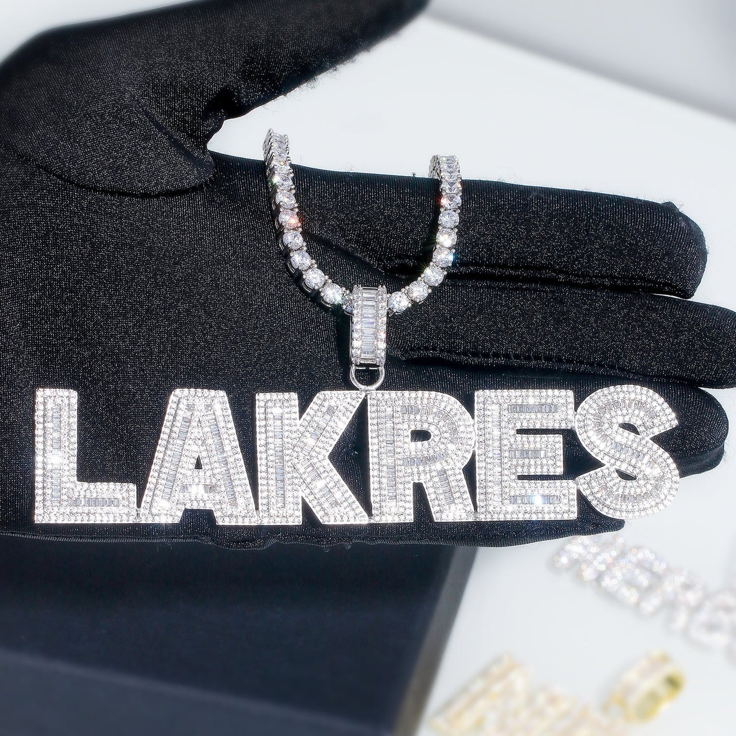 Customized Letters Pendant - Square Diamond Necklace 14K / White Gold TRIPOD JEWELRY