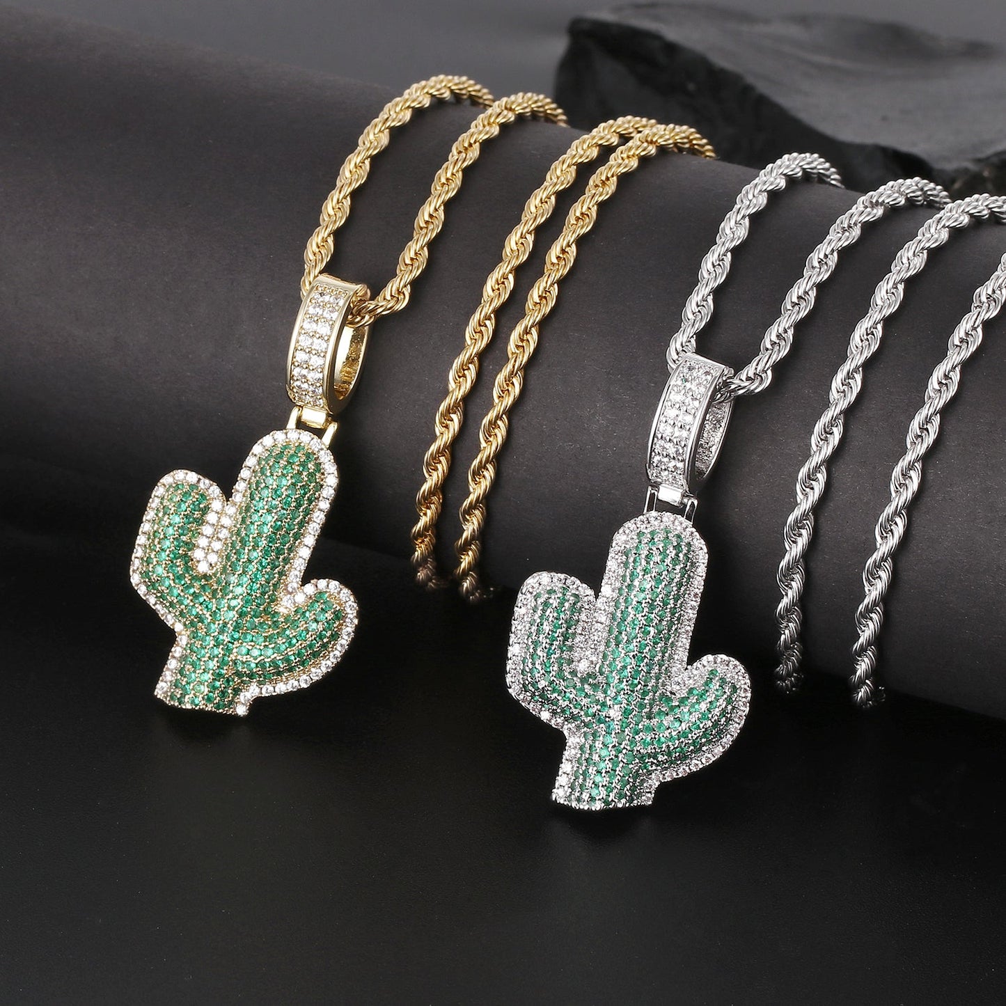 White Gold Diamond Cactus Pendant Tripodjewelry