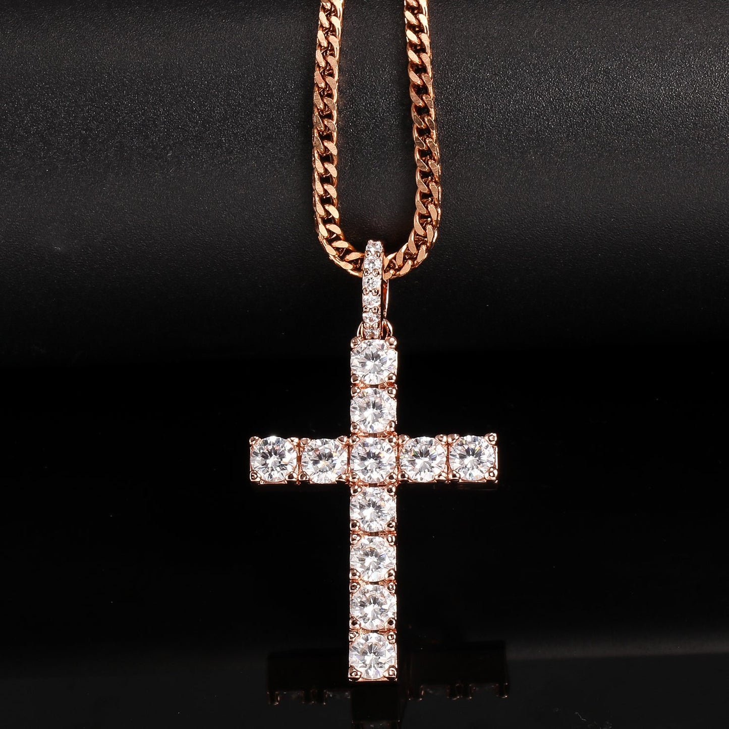 Rose Gold CZ Stone Cross Pendant Tripodjewelry