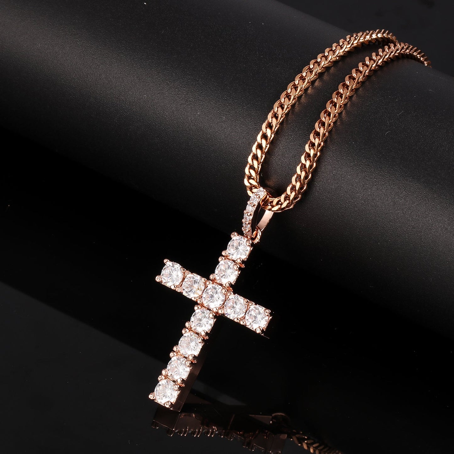 Rose Gold CZ Stone Cross Pendant Tripodjewelry