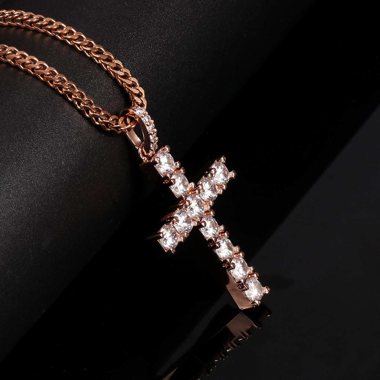 Rose Gold CZ Stone Cross Pendant Tripodjewelry