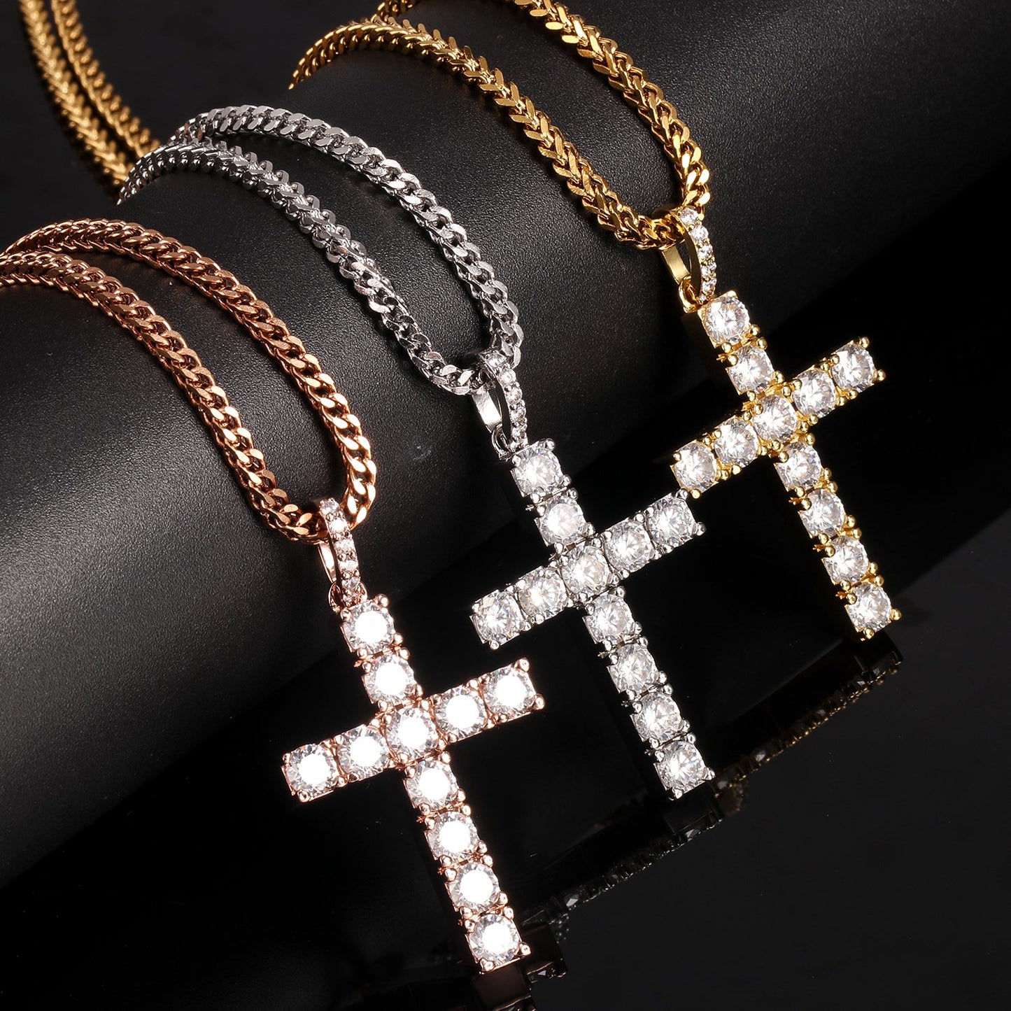 Gold CZ Stone Cross Pendant Tripodjewelry