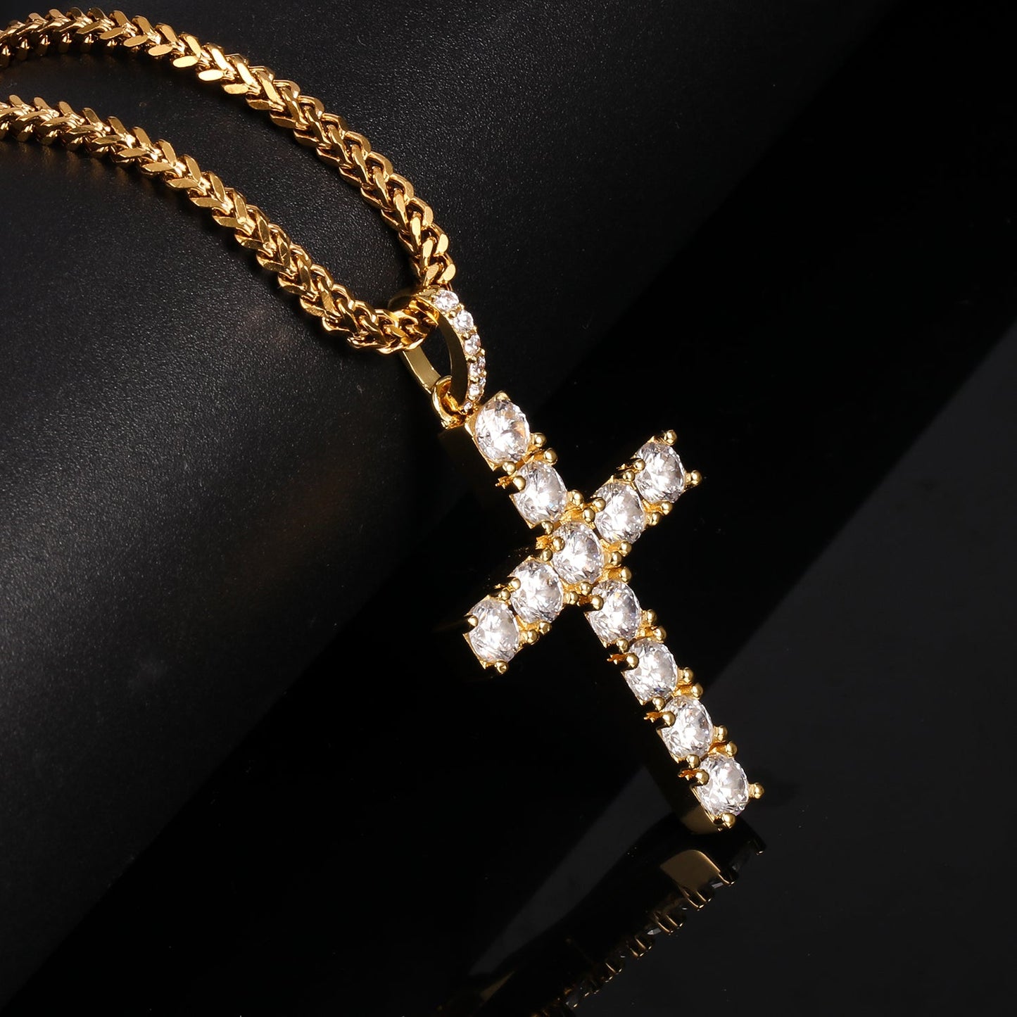 Gold CZ Stone Cross Pendant Tripodjewelry