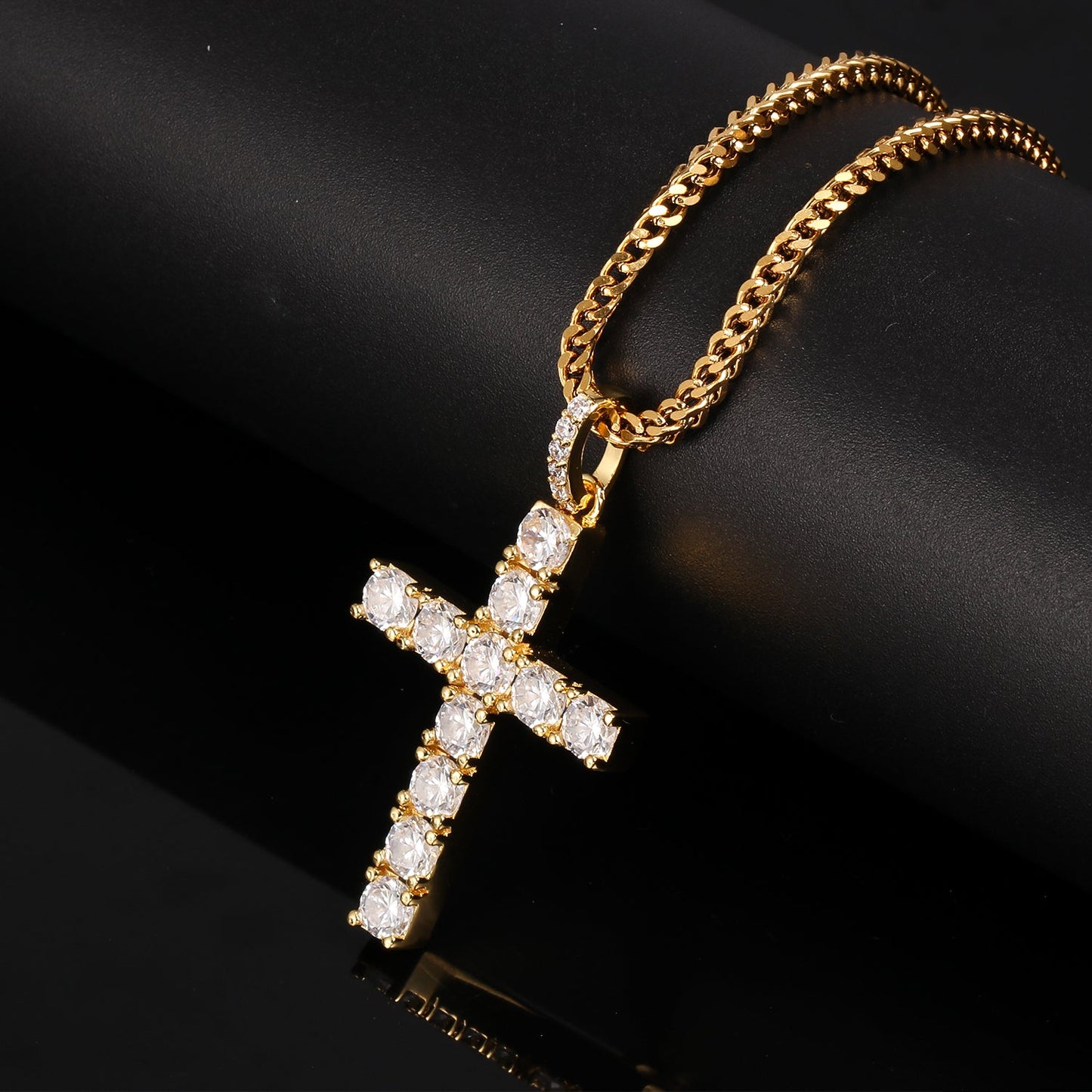 Gold CZ Stone Cross Pendant Tripodjewelry