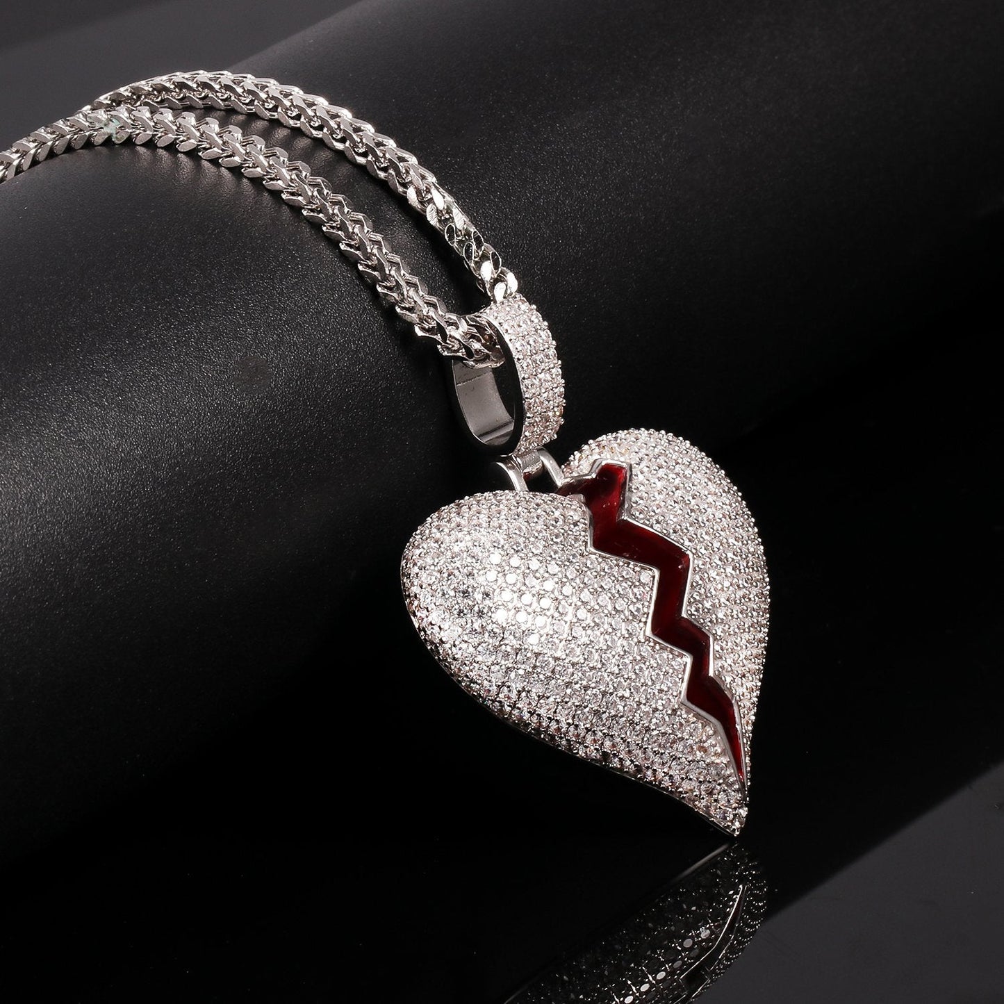 White Gold Diamond Break Heart Pendant Tripodjewelry