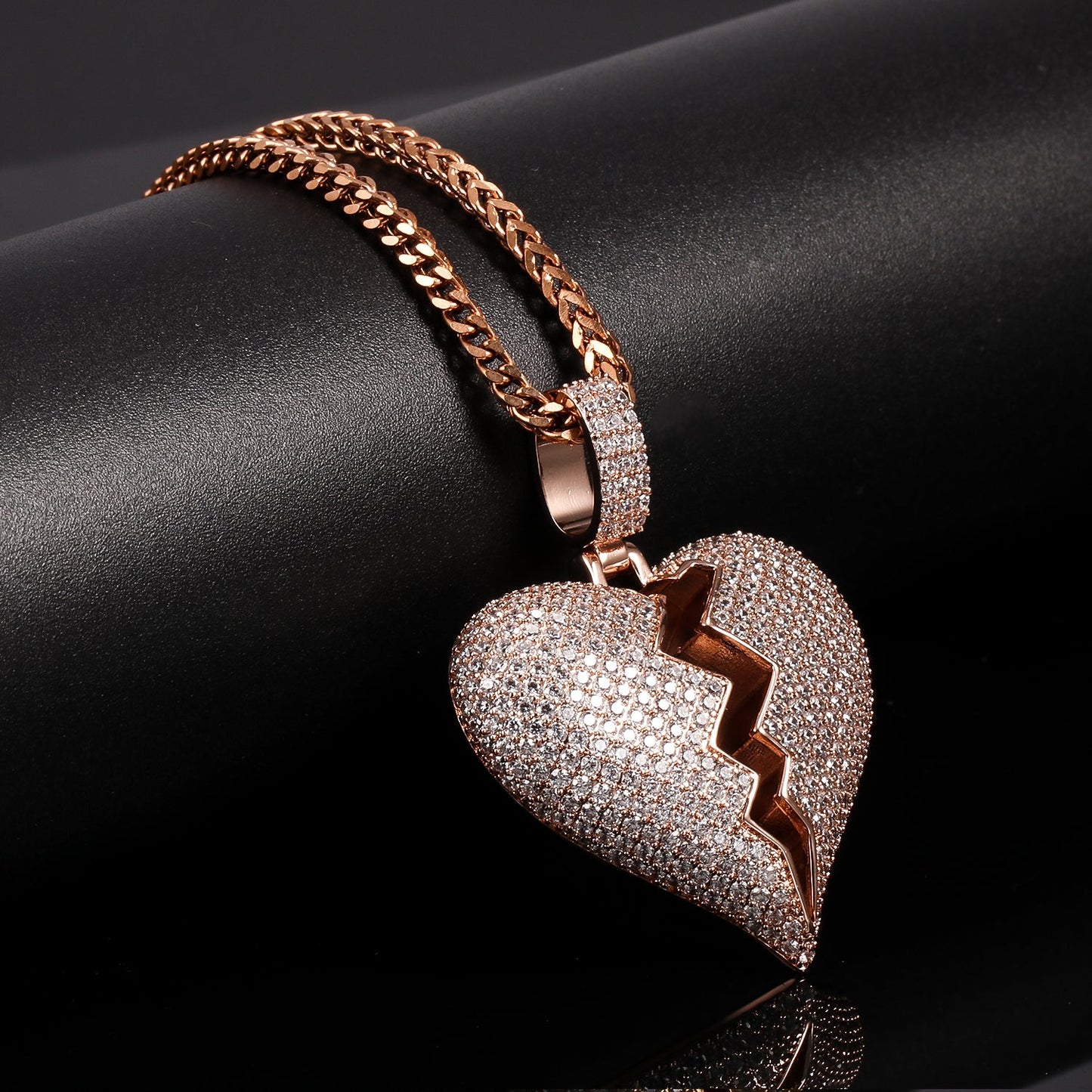 Rose Gold Iced Out Break Heart Pendant Tripodjewelry