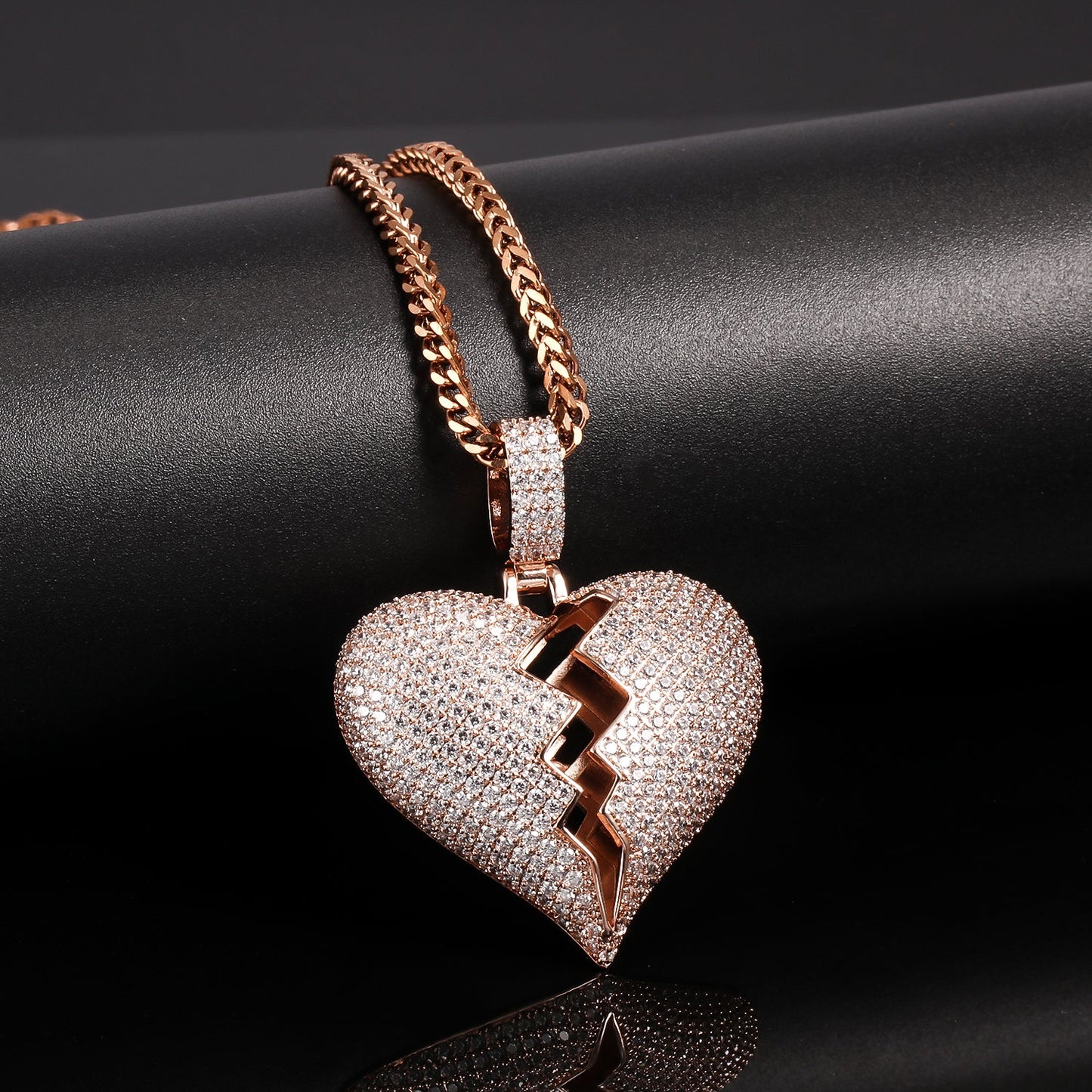 Rose Gold Iced Out Break Heart Pendant Tripodjewelry