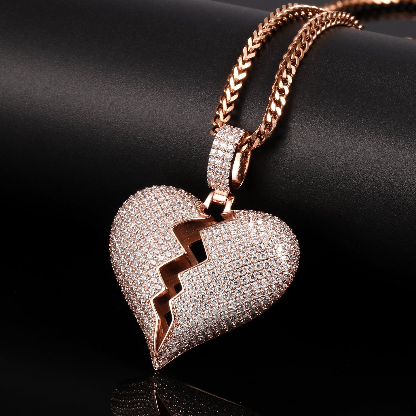 Rose Gold Iced Out Break Heart Pendant Tripodjewelry
