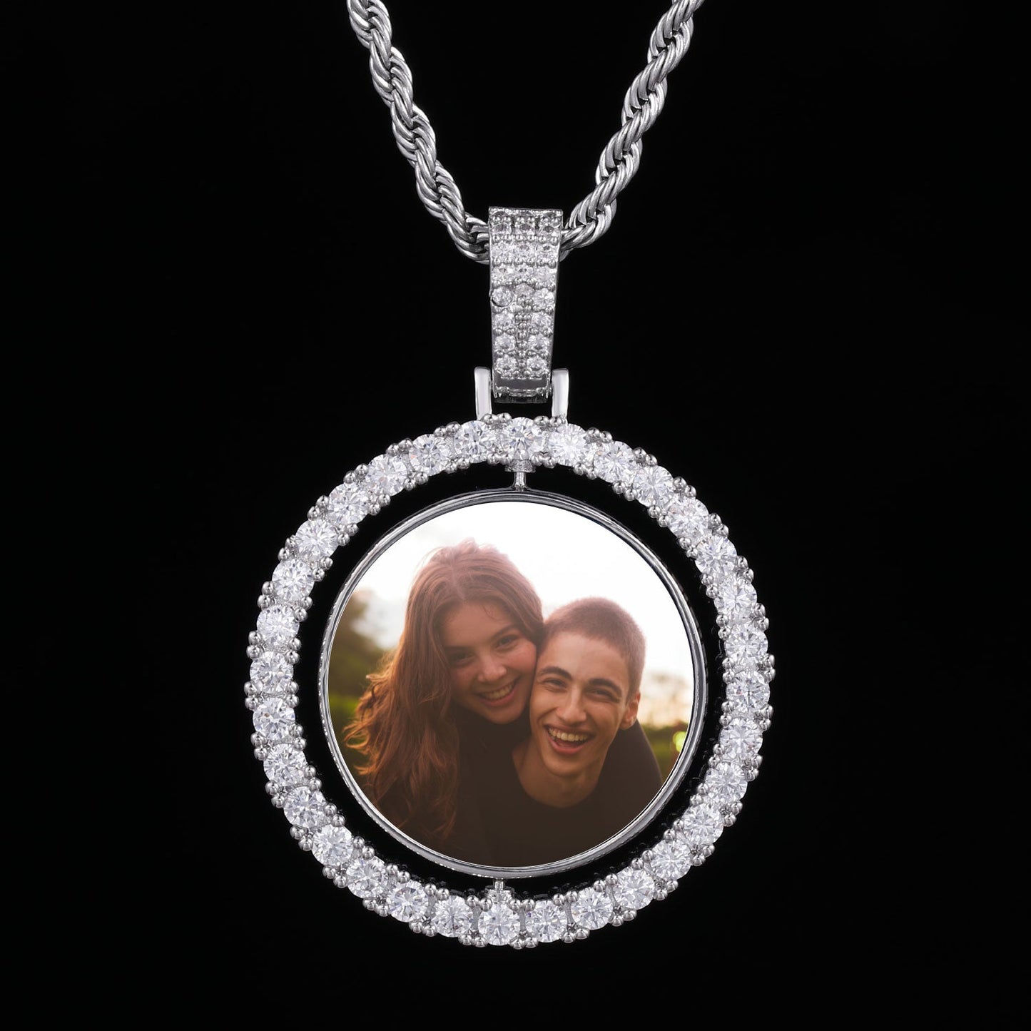 Double-sided Rotatable Custom Photo Masonry Pendant Chain TRIPOD JEWELRY