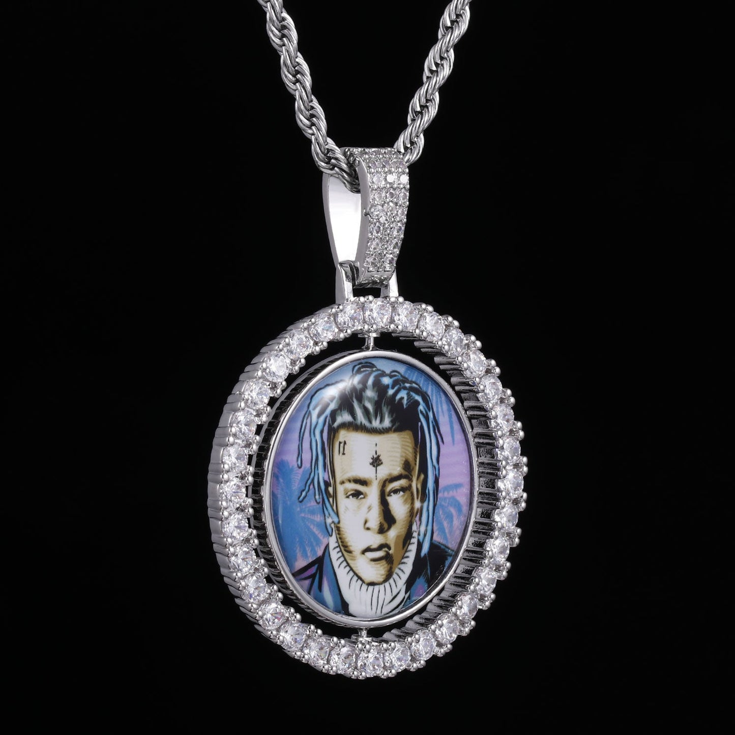 Double-sided Rotatable Custom Photo Masonry Pendant Chain TRIPOD JEWELRY