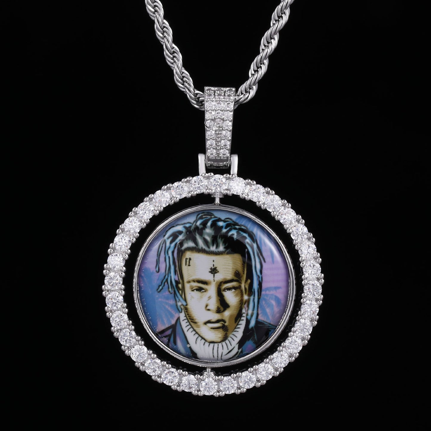 Double-sided Rotatable Custom Photo Masonry Pendant Chain TRIPOD JEWELRY